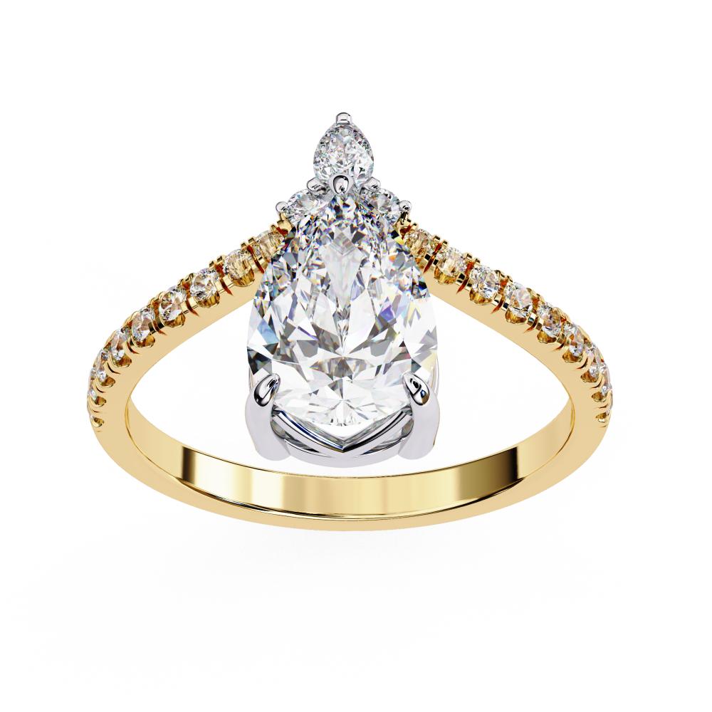 Pear Diamond Tiara Accent Pavé Engagement Ring in Gold