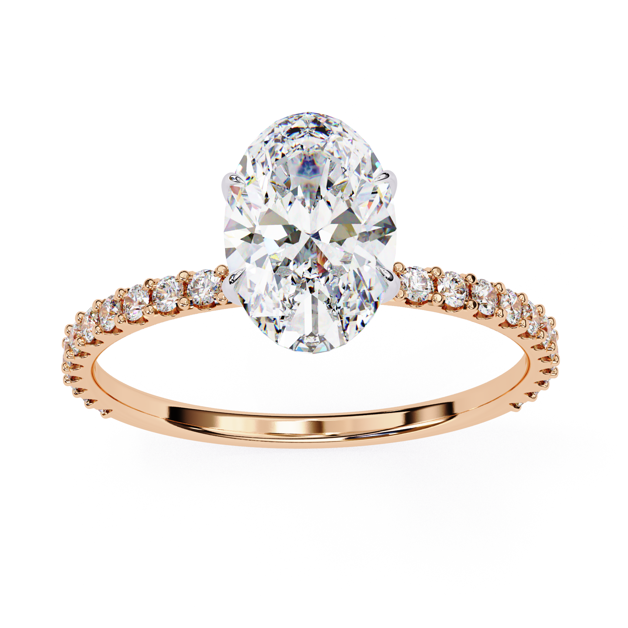 Exquisite Oval-Cut Diamond Engagement Ring with Pave Ring in Gold