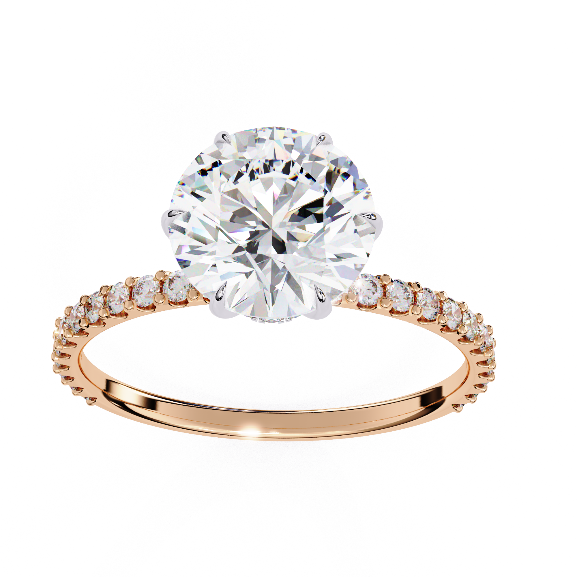 Elegant Round-Cut Diamond Engagement Ring with Pave-Set Diamonds in Gold