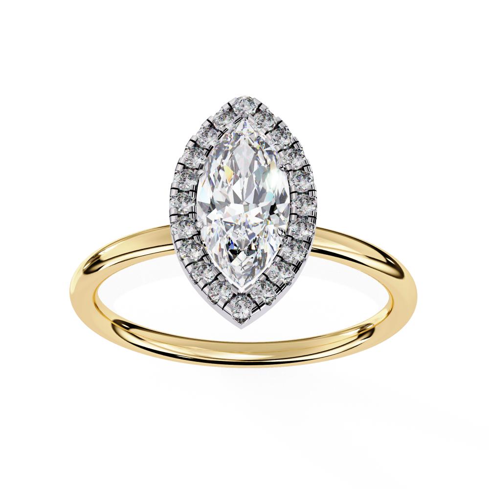 Marquise-Cut Diamond with Round Brilliant Halo Ring in Gold