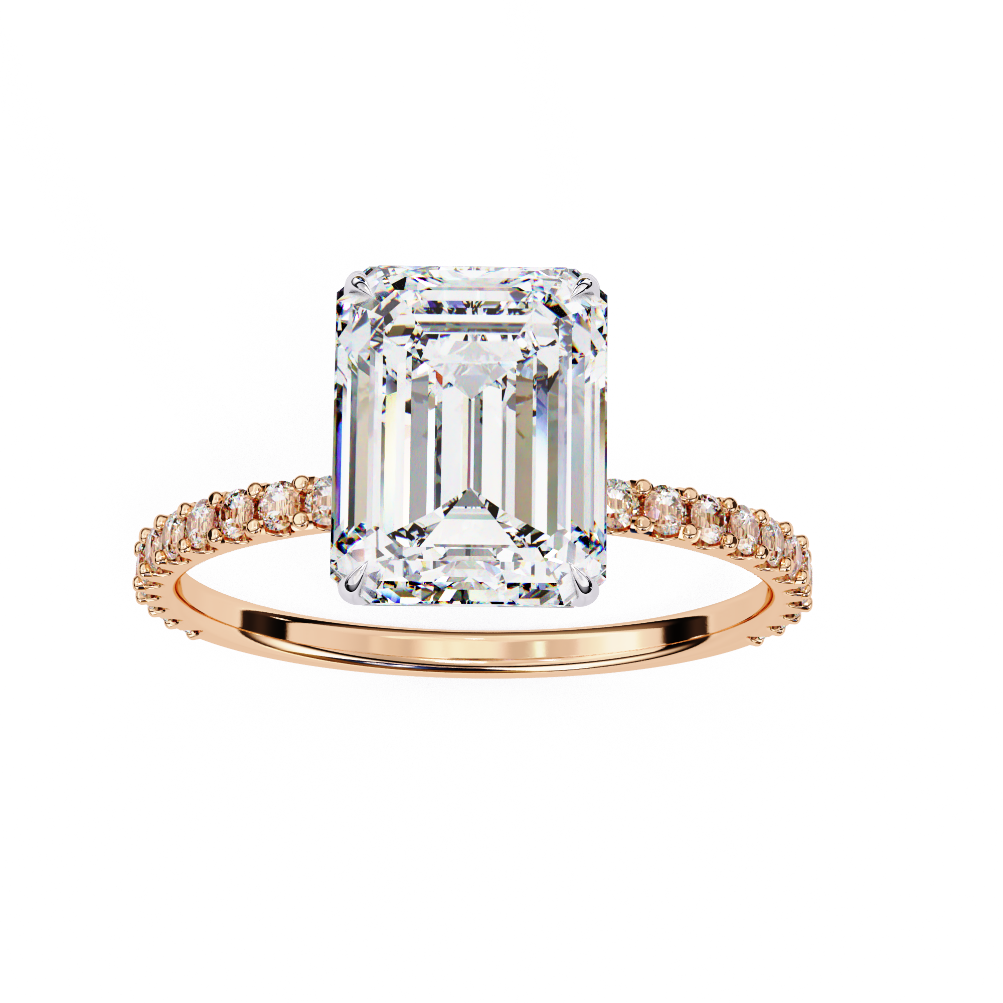 Exquisite Emerald-Cut Diamond Engagement Ring with Pave Band in Gold