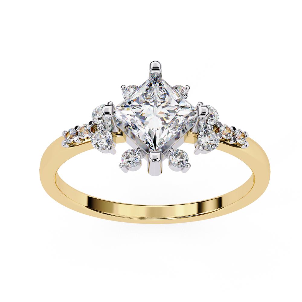 Princess Cut Diamond Floral Cluster Ring in Gold