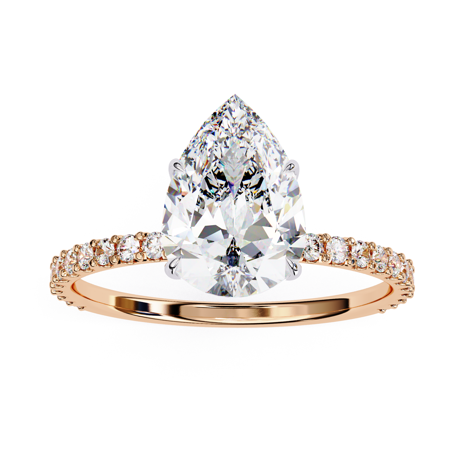 Exquisite Pear-Cut Diamond Engagement Ring with Pave Ring in Gold