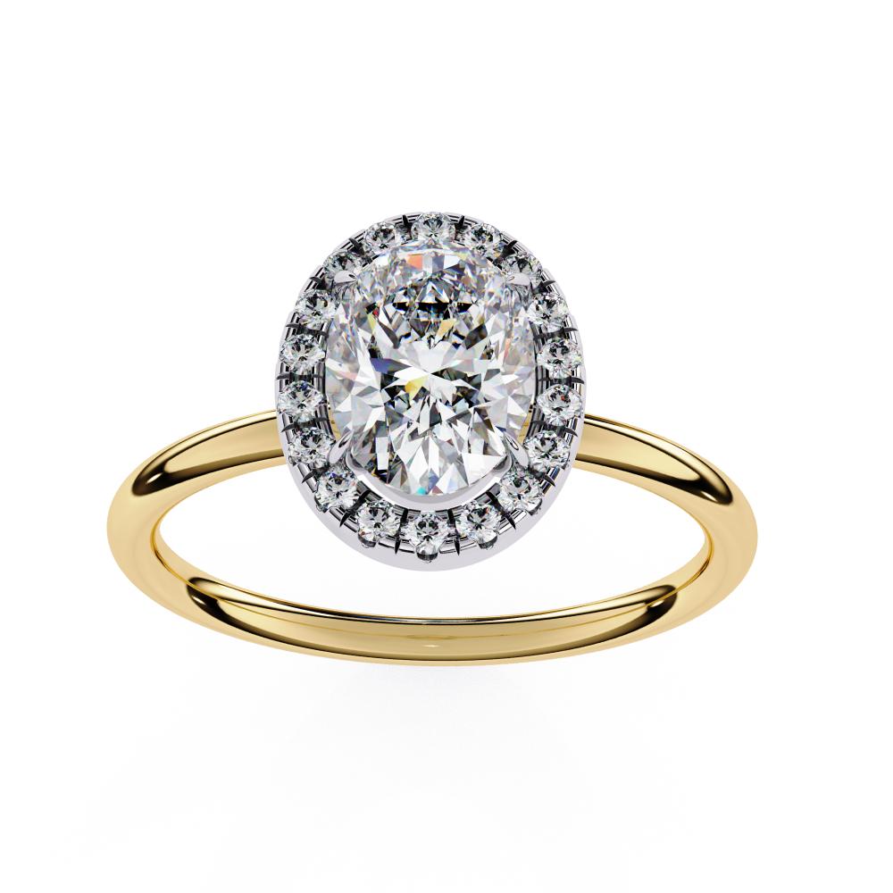 Oval-Cut Diamond with Round Brilliant Halo Ring in Gold