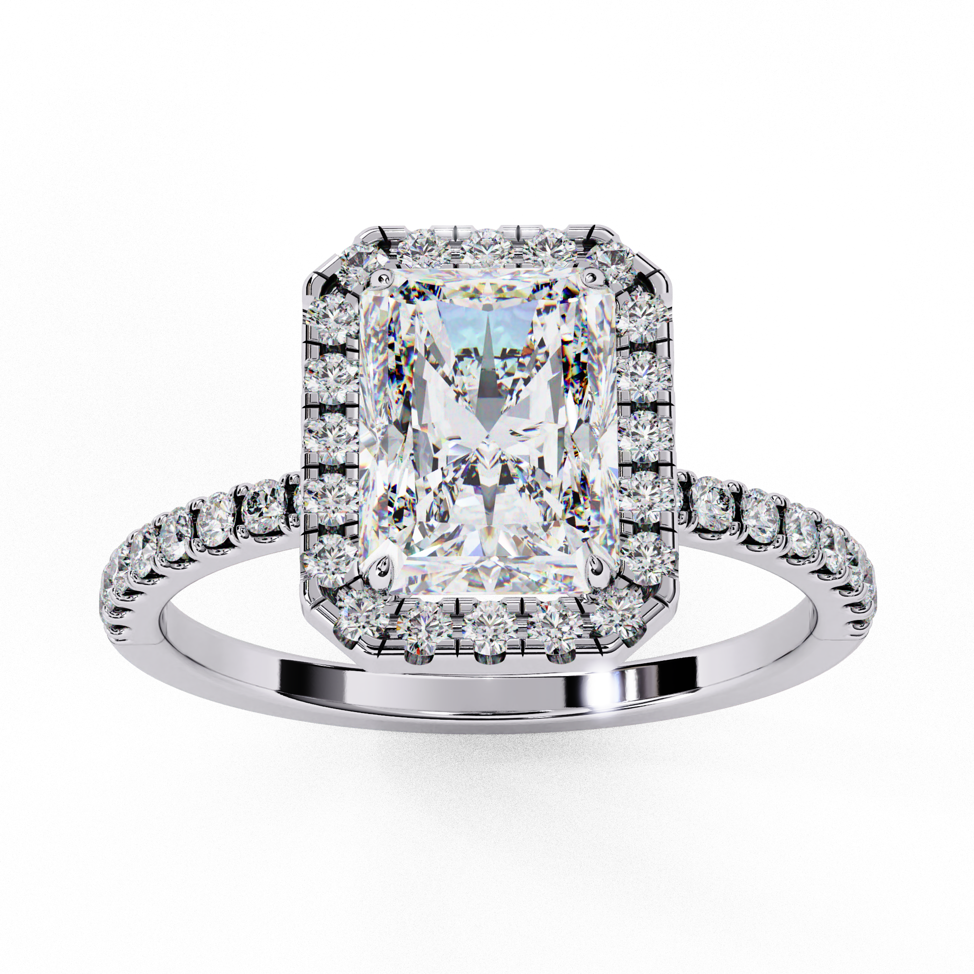 Gold Emerald Cut Diamond Halo Ring