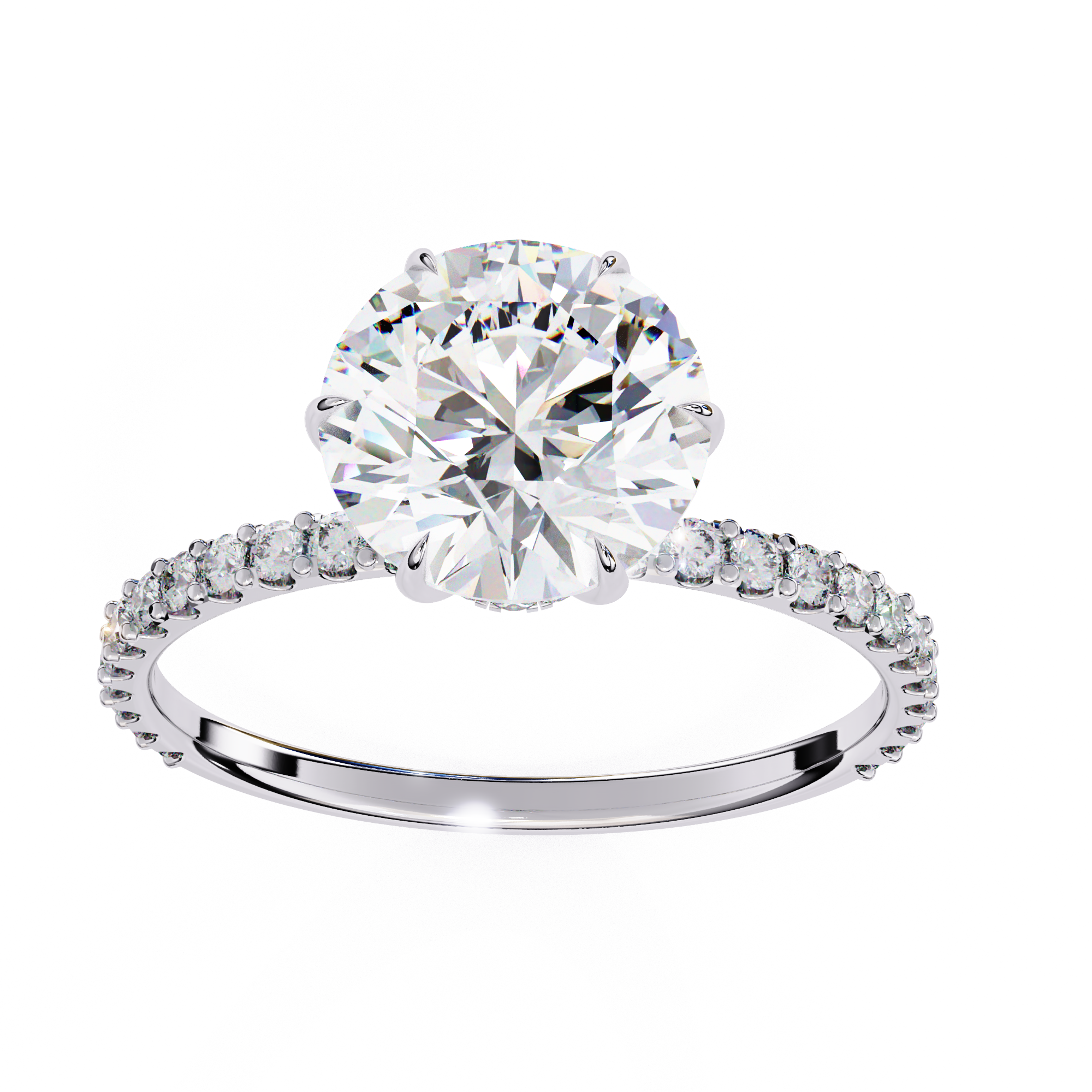 Elegant Round-Cut Diamond Engagement Ring with Pave-Set Diamonds in Gold