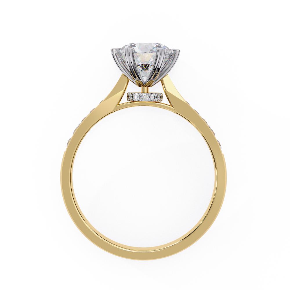 Round Cut Diamond Pavé Engagement Ring in Gold