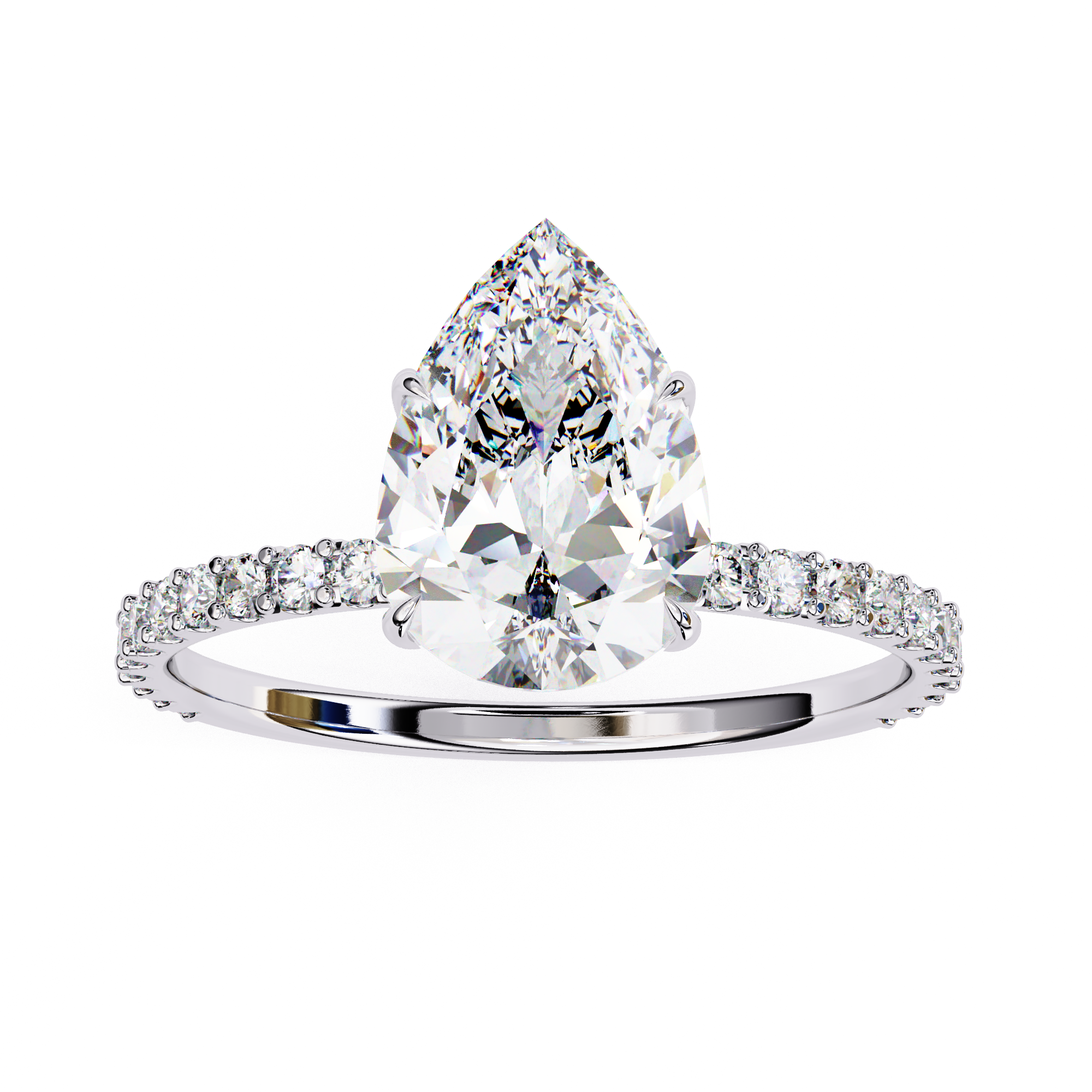 Exquisite Pear-Cut Diamond Engagement Ring with Pave Ring in Gold