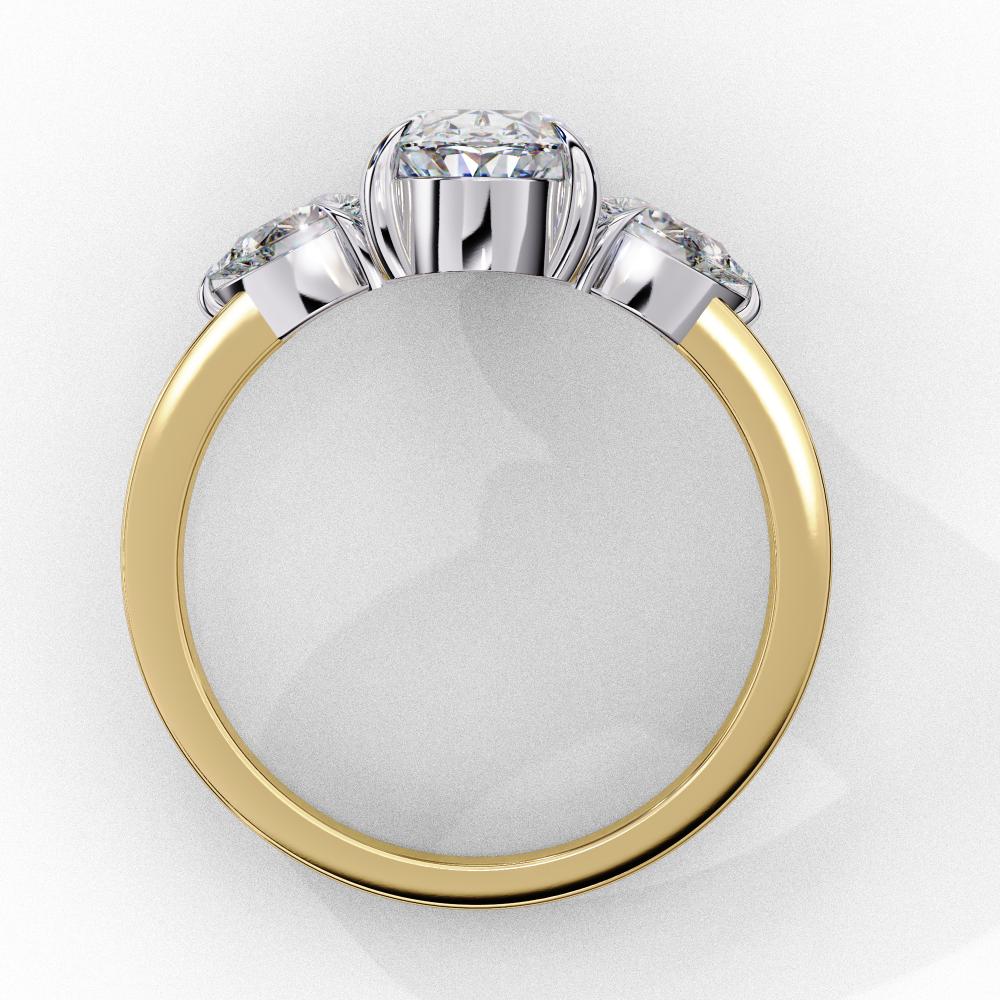 Oval Cut Three-Stone Diamond Ring with Pear Side Stones in Gold