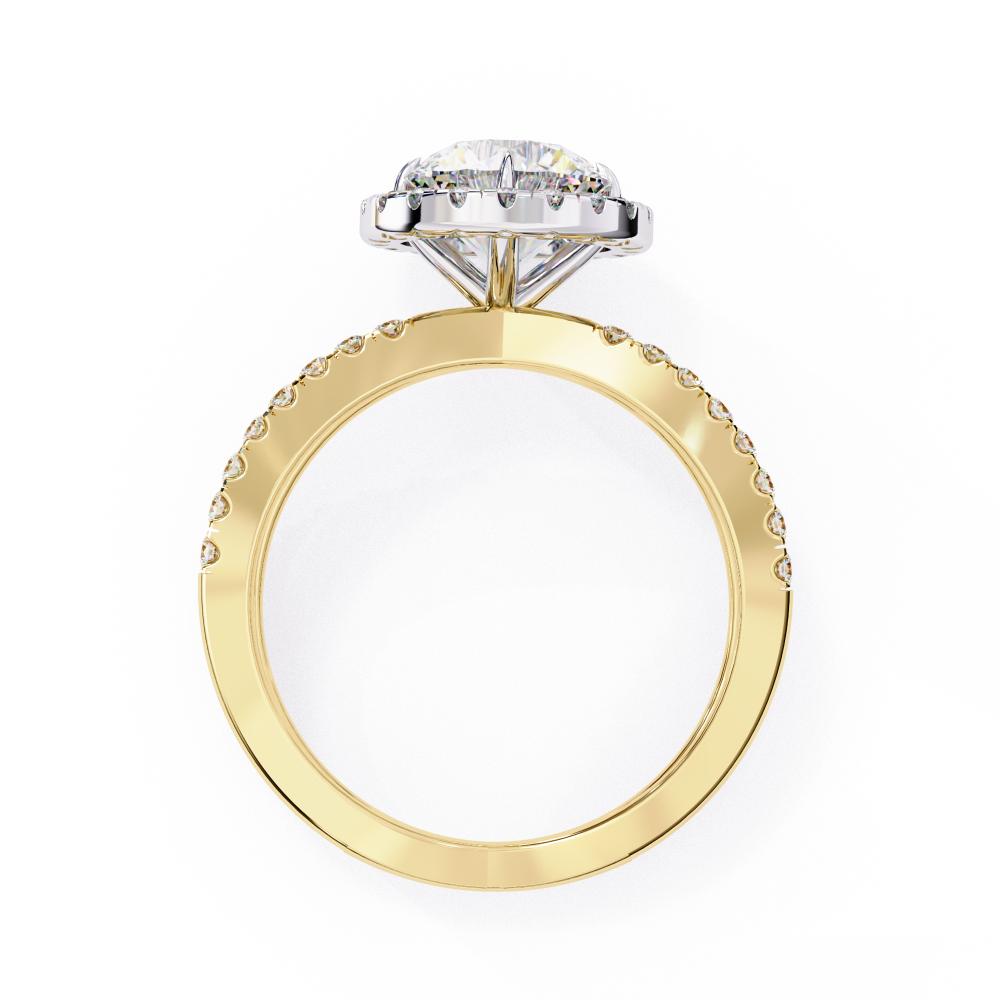 The Round Halo Crossover Engagement Ring in Gold