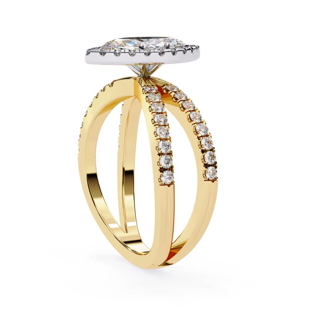 The Marquise Halo Crossover Engagement Ring in Gold