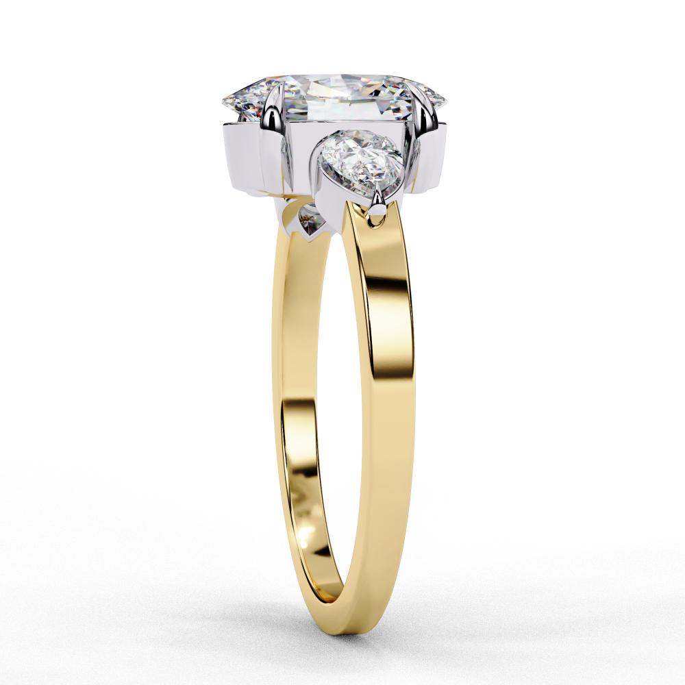 Oval Cut Three-Stone Diamond Ring with Pear Side Stones in Gold