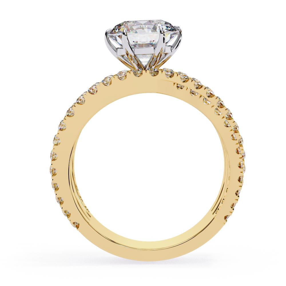 Round Diamond Criss-Cross Band Engagement Ring in Gold