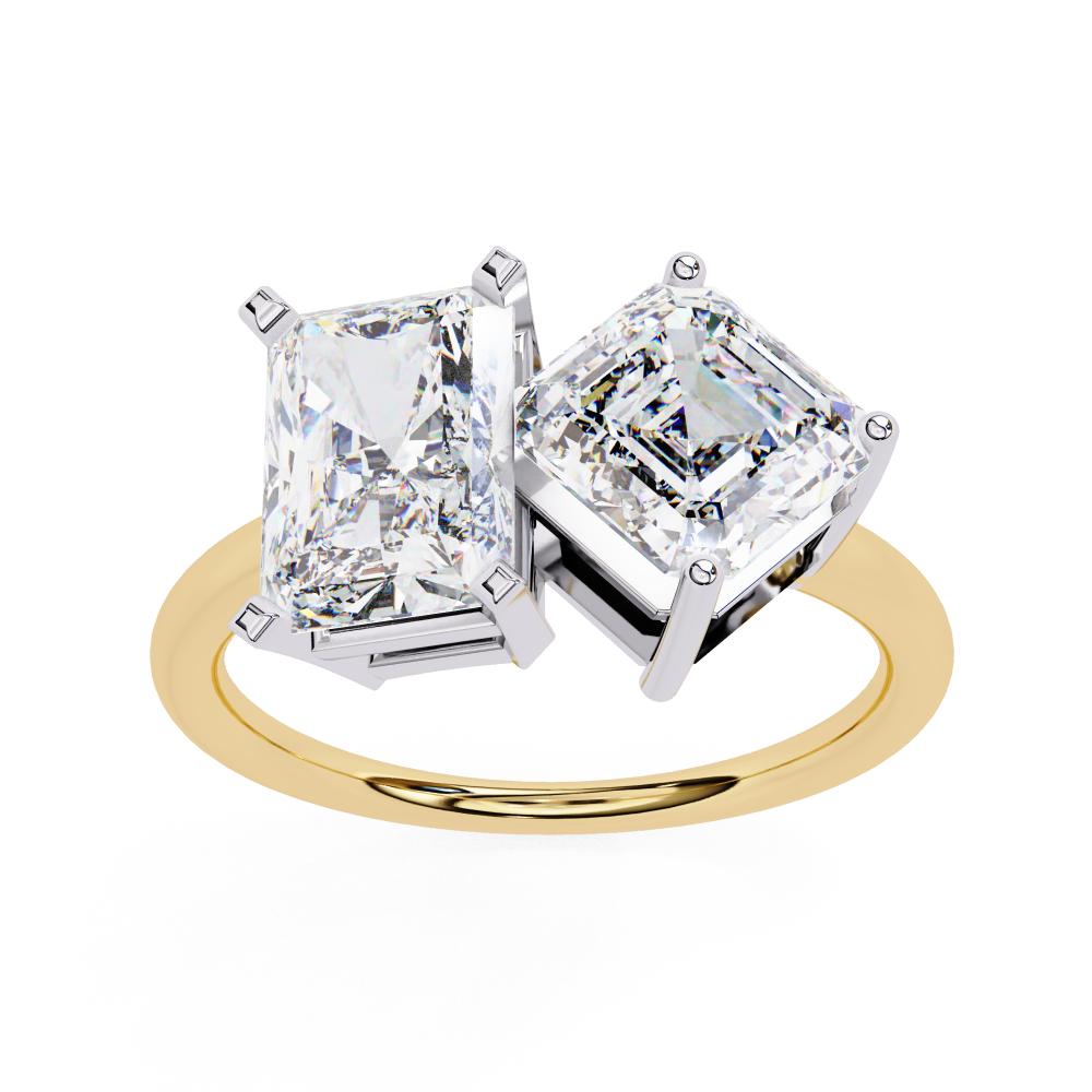 Radiant & Asscher Diamond Toi Et Moi Ring in Gold
