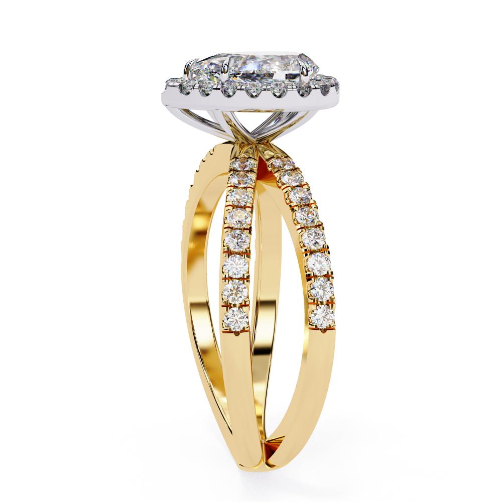 The Pear Halo Crossover Engagement Ring in Gold