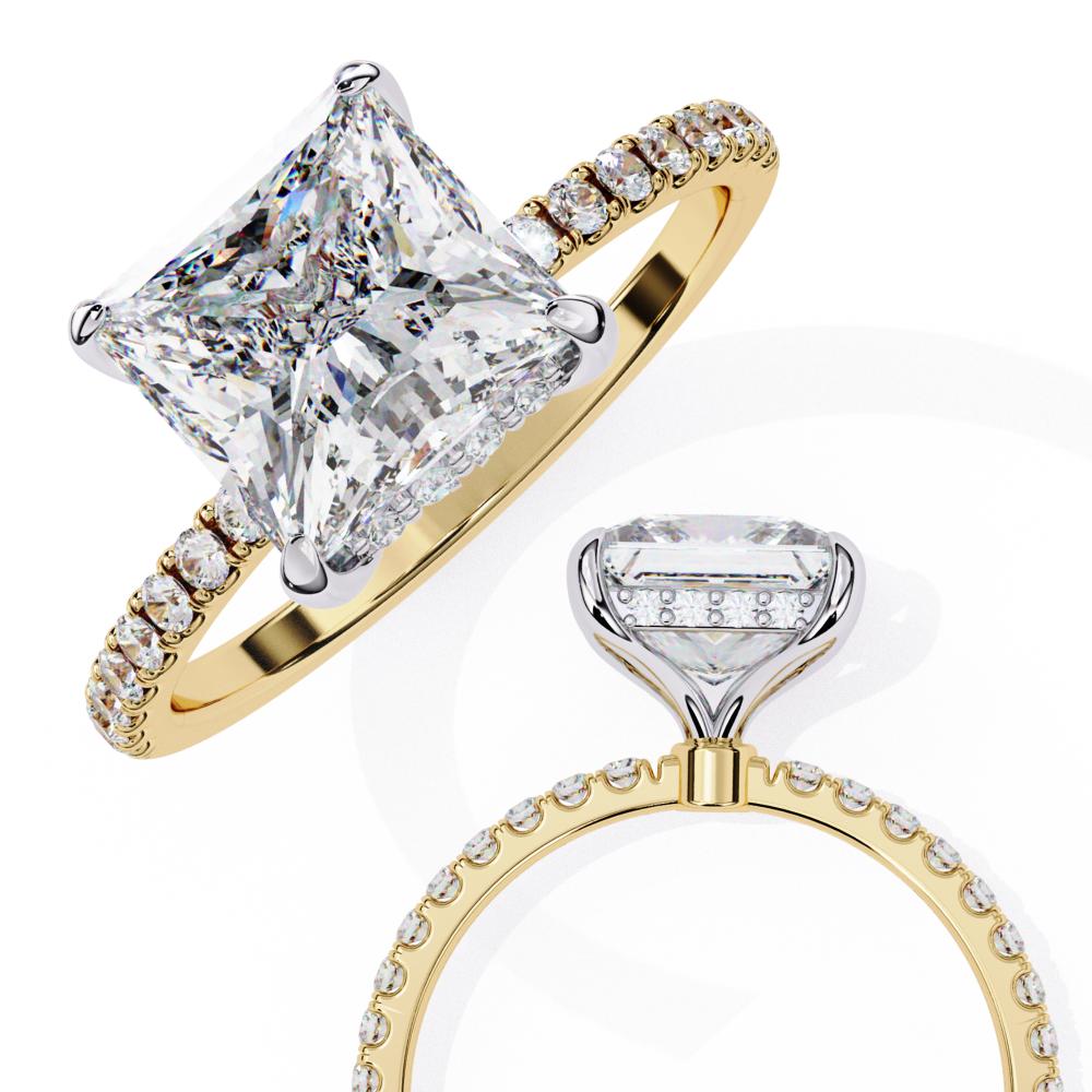 Princess Cut Diamond Pavé Engagement Ring in Gold