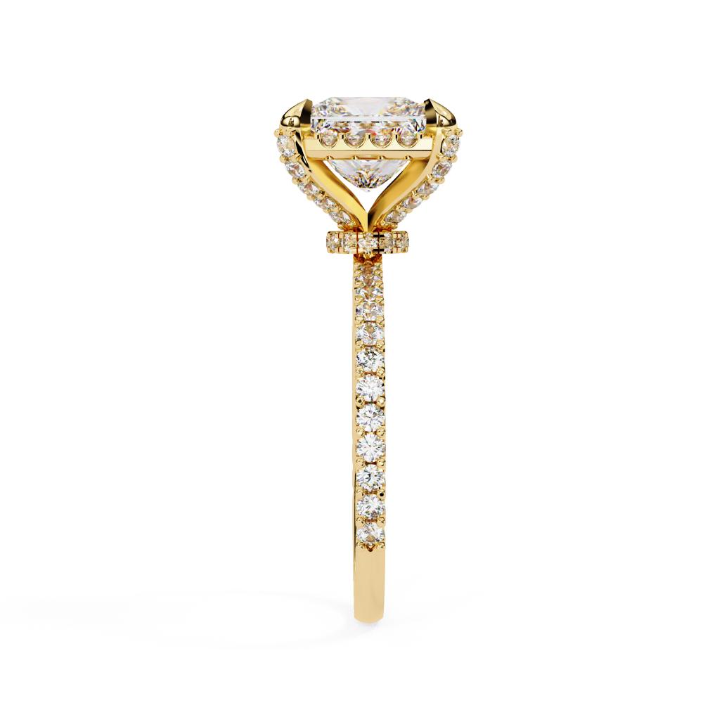 Princess-Cut with Pavé Round Diamond Halo Ring in Gold
