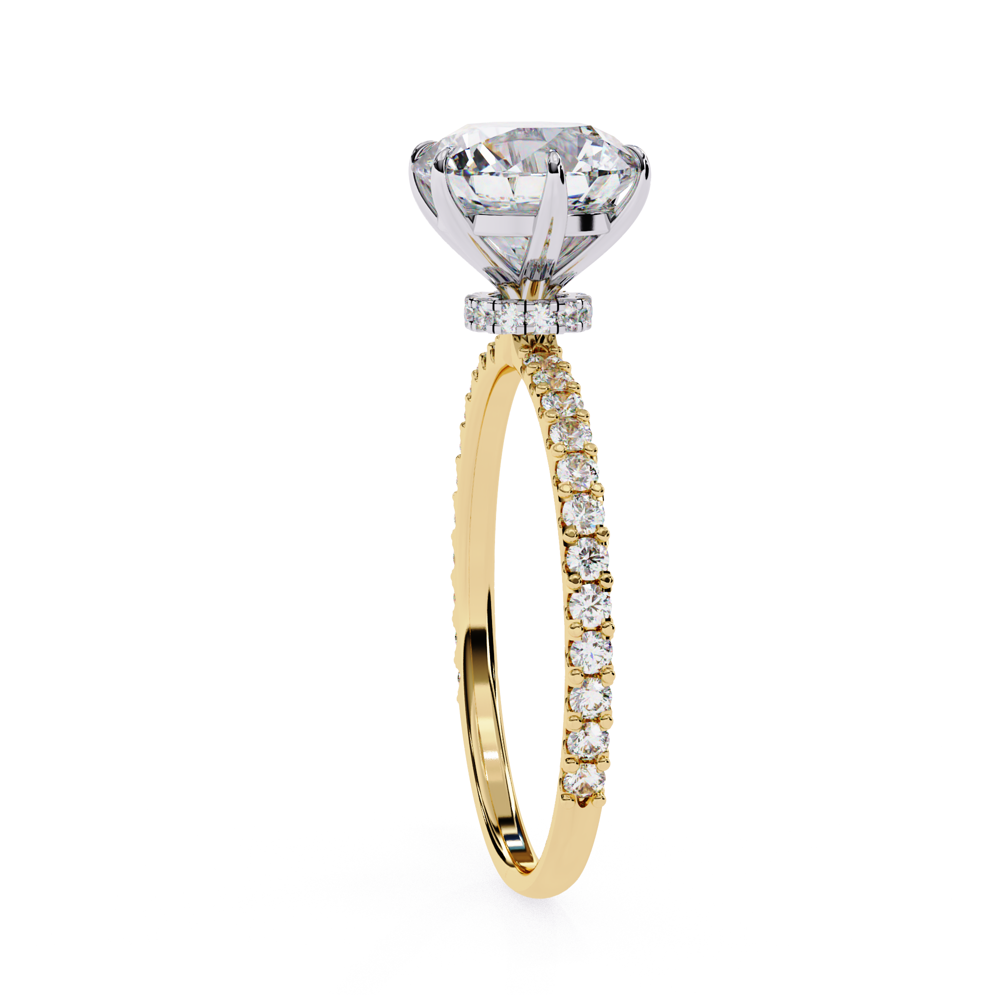 Elegant Round-Cut Diamond Engagement Ring with Pave-Set Diamonds in Gold