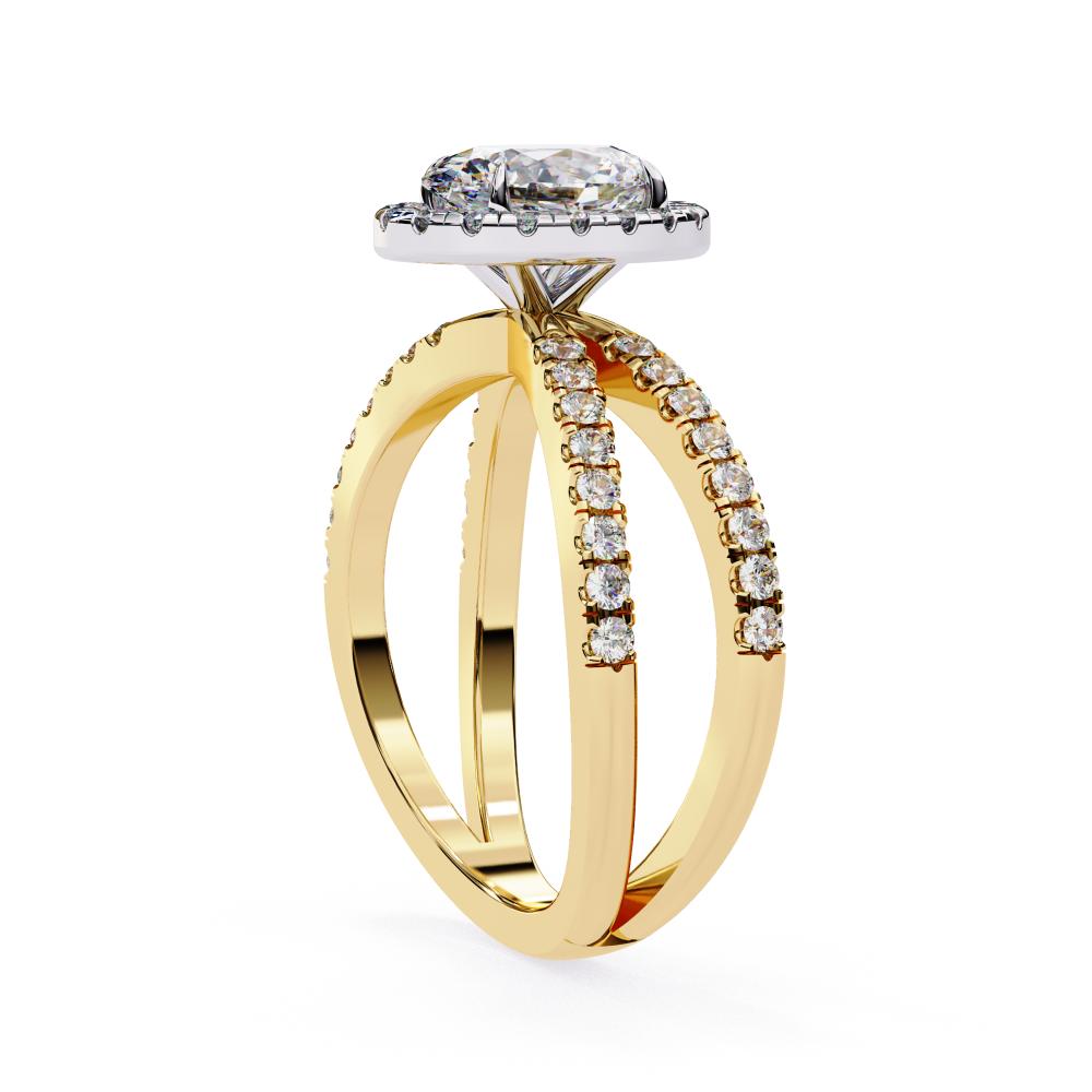 The Oval Halo Crossover Engagement Ring in Gold