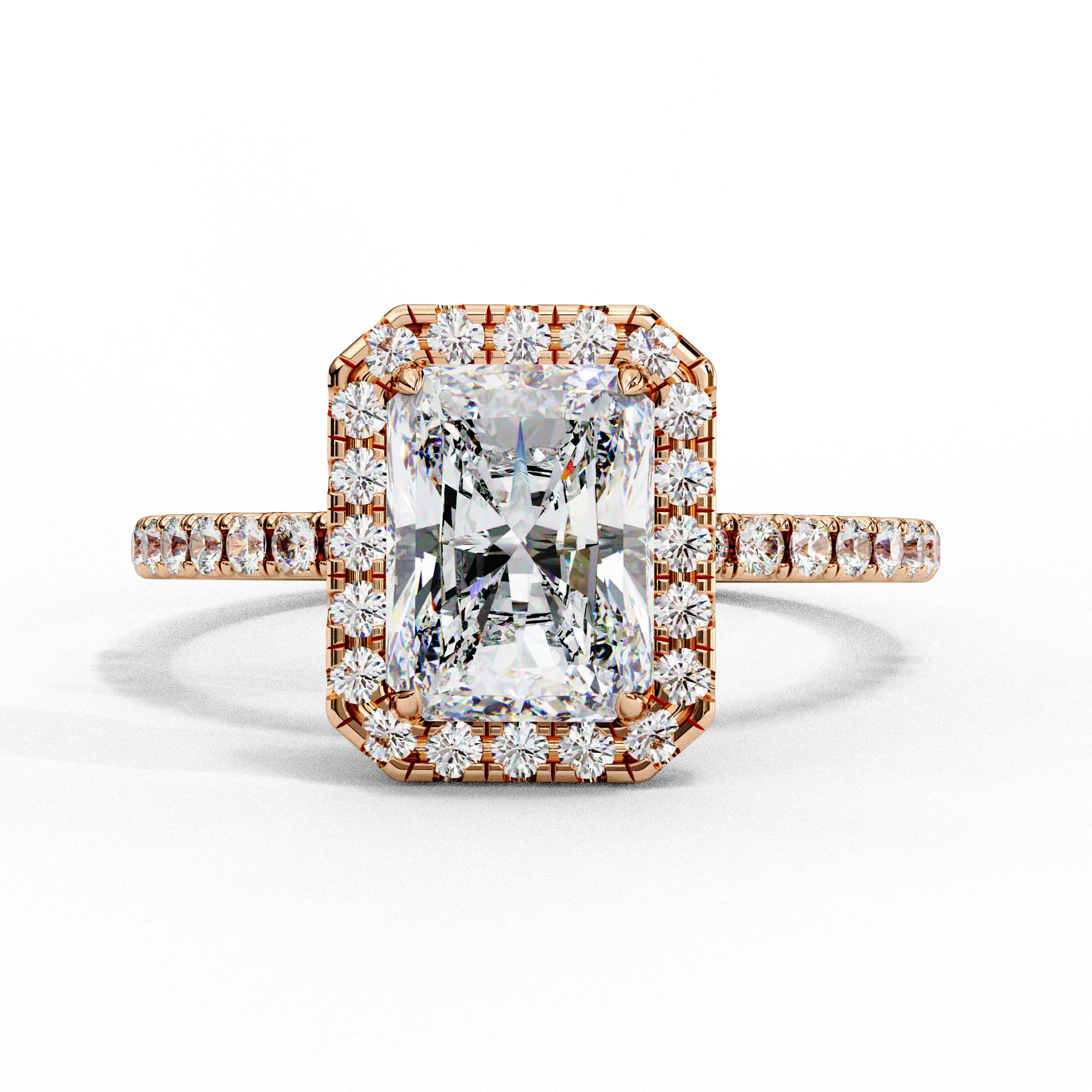 Gold Emerald Cut Diamond Halo Ring