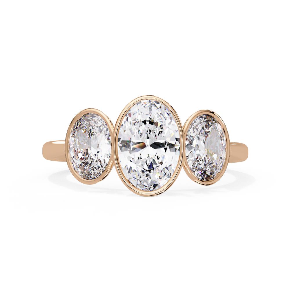 Three Stone Oval Diamond Bezel Engagement Ring in Gold