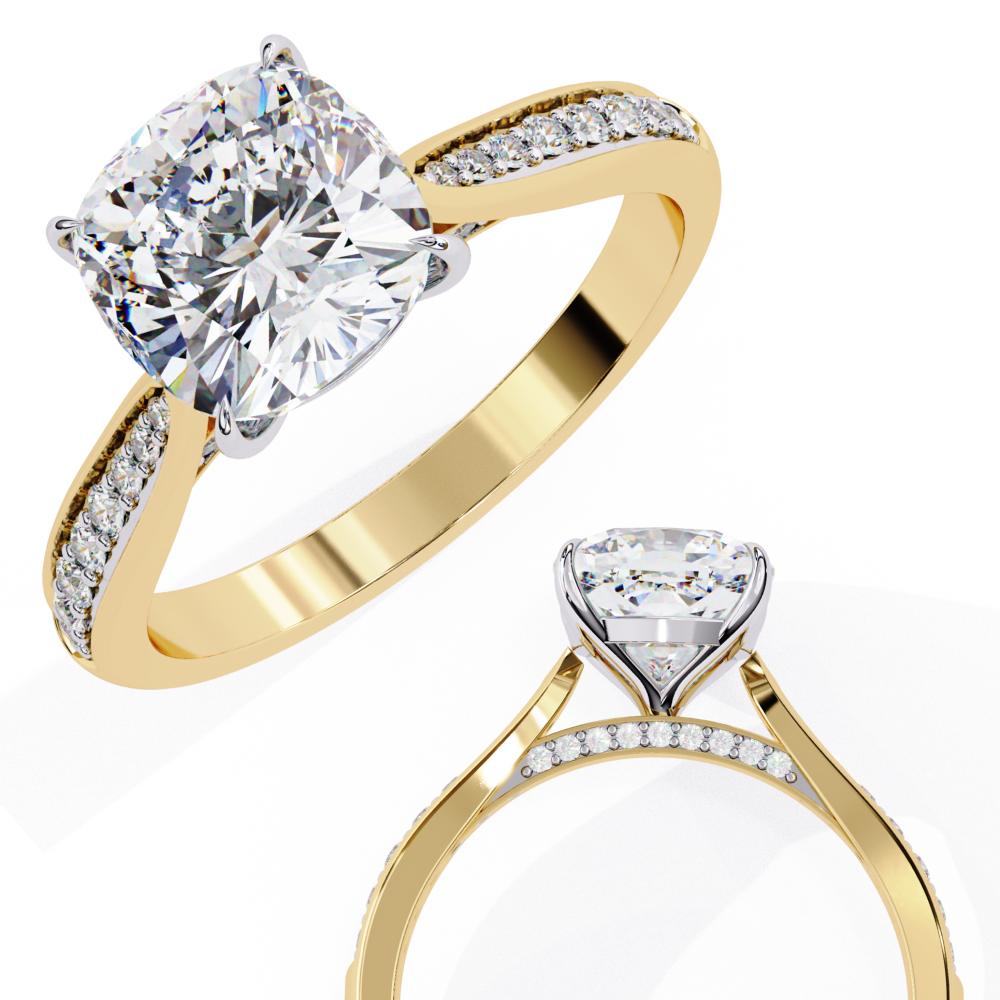Cushion Cut Diamond Pavé Engagement Ring in Gold