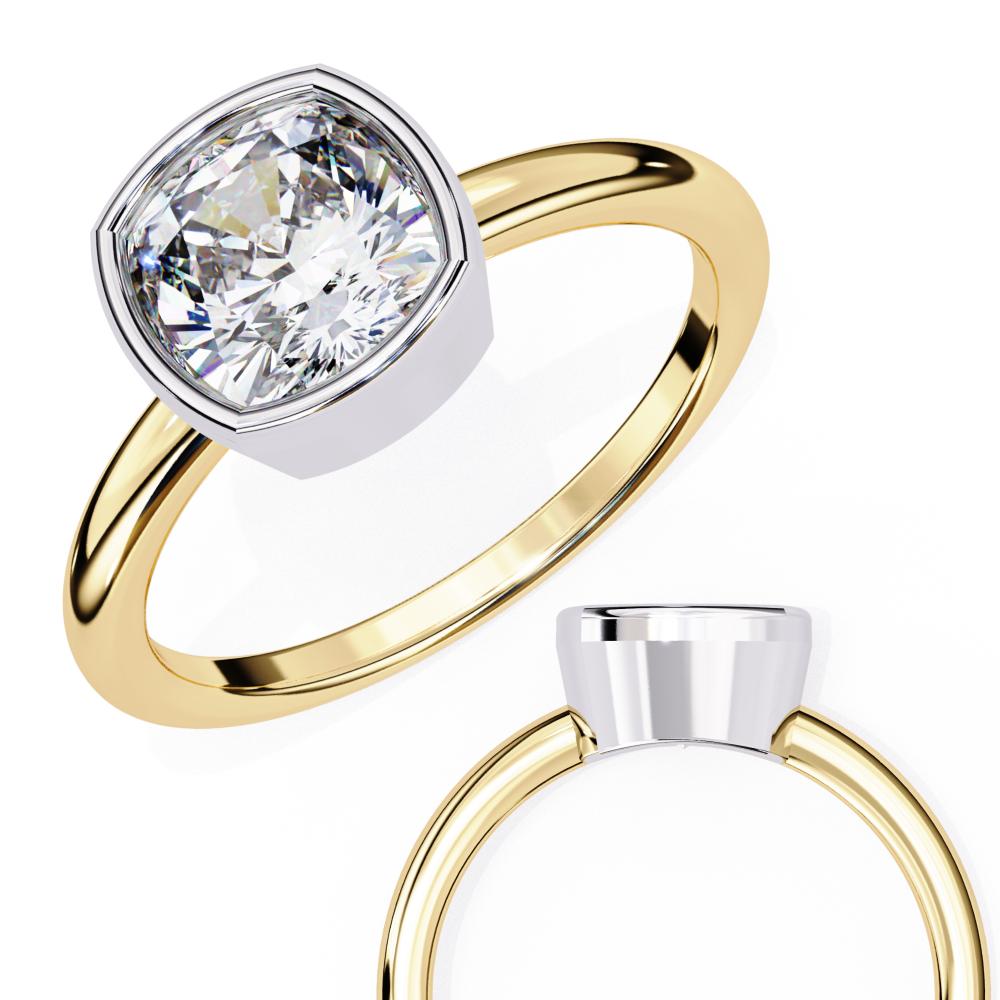 Bezel Floating Cushion Solitaire Engagement Ring in Gold