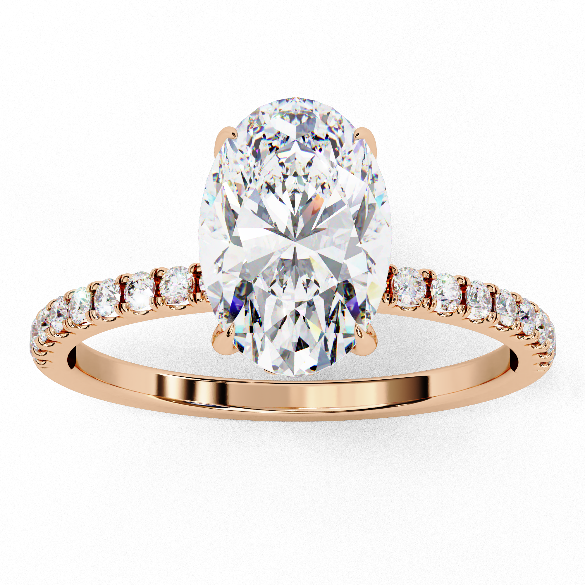 Elegant Oval Cut Diamond Ring with Pavé Band