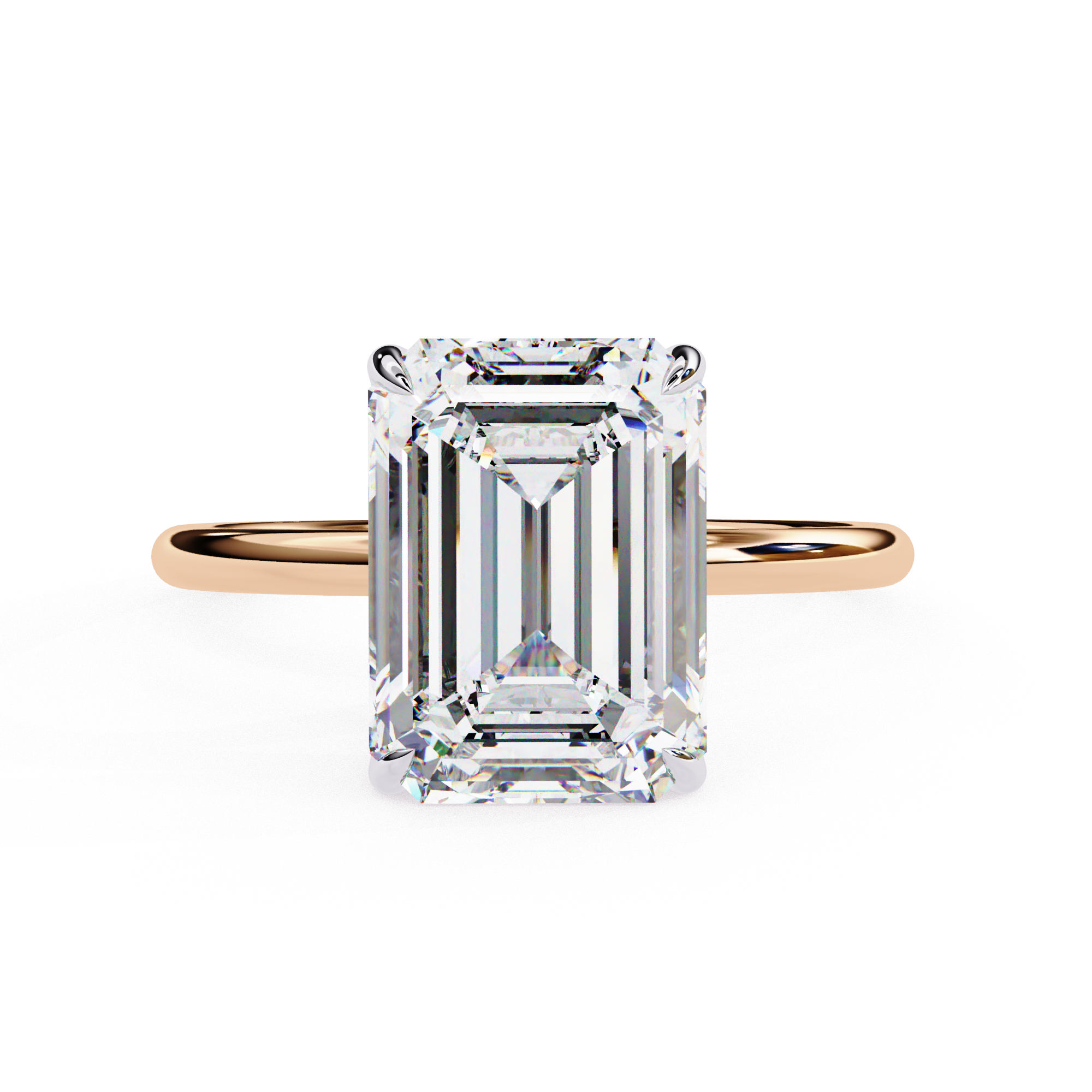 Two-Tone Emerald Cut Diamond Solitaire Ring