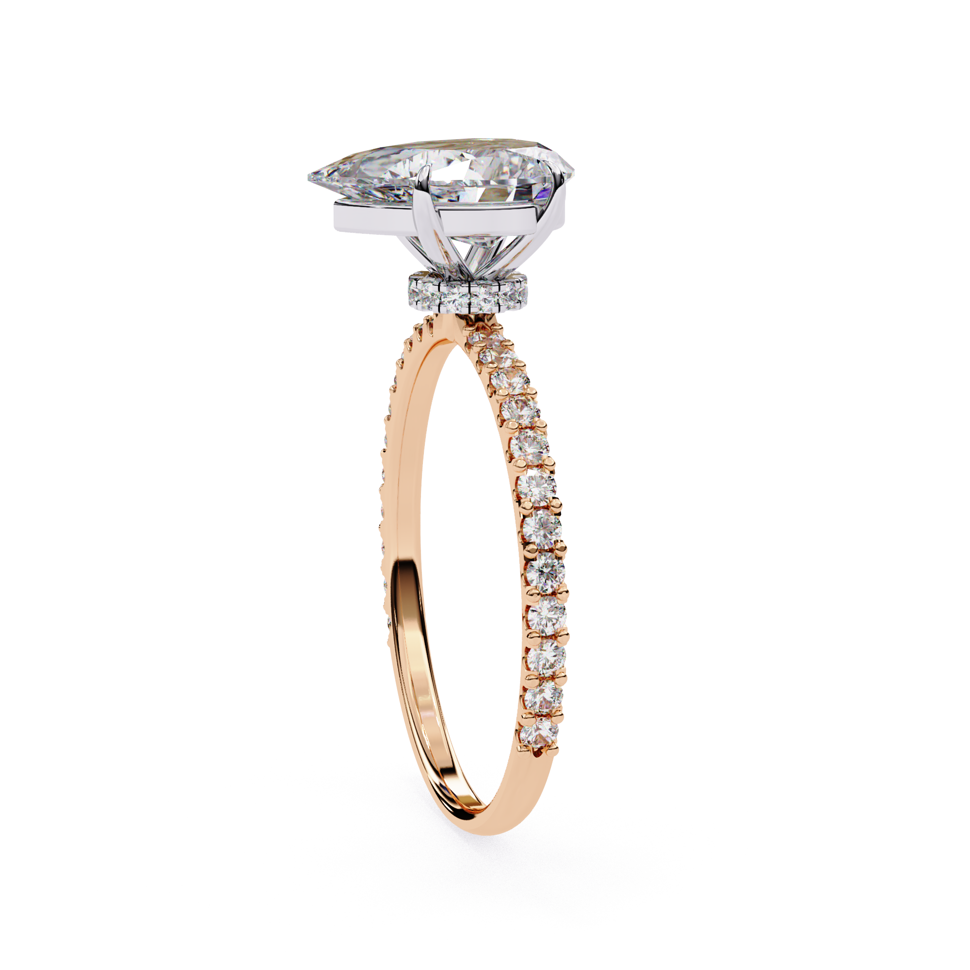 Exquisite Pear-Cut Diamond Engagement Ring with Pave Ring in Gold