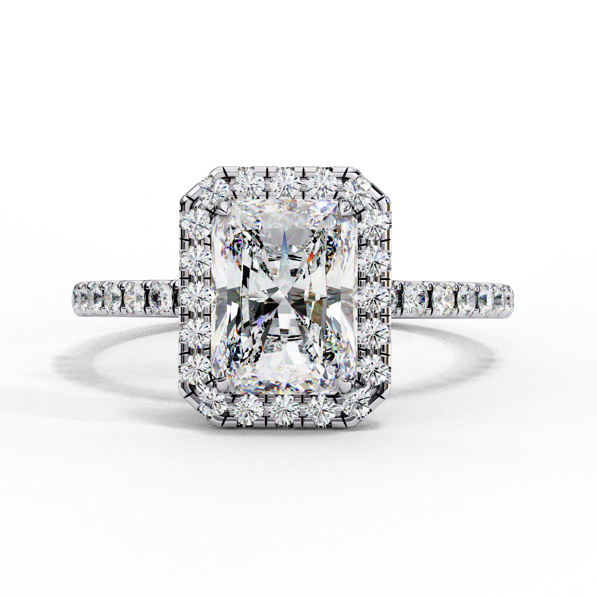 Gold Emerald Cut Diamond Halo Ring
