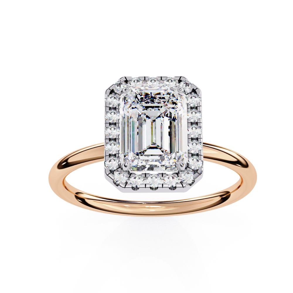 Emerald-Cut Diamond with Round Brilliant Halo Ring in Gold