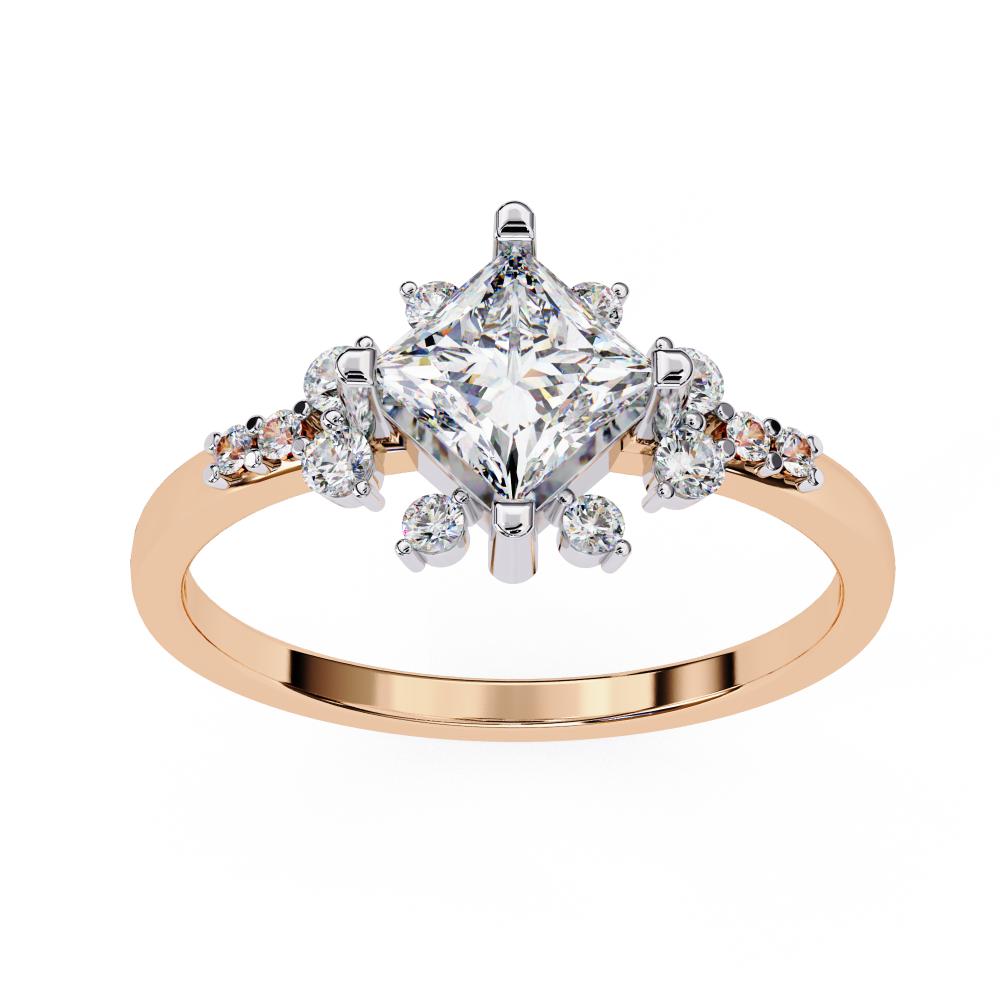 Princess Cut Diamond Floral Cluster Ring in Gold