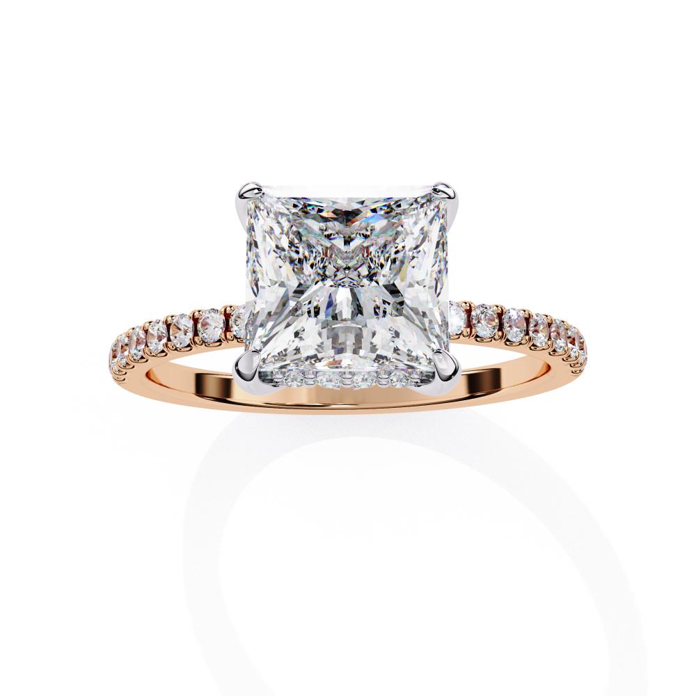 Princess Cut Diamond Pavé Engagement Ring in Gold
