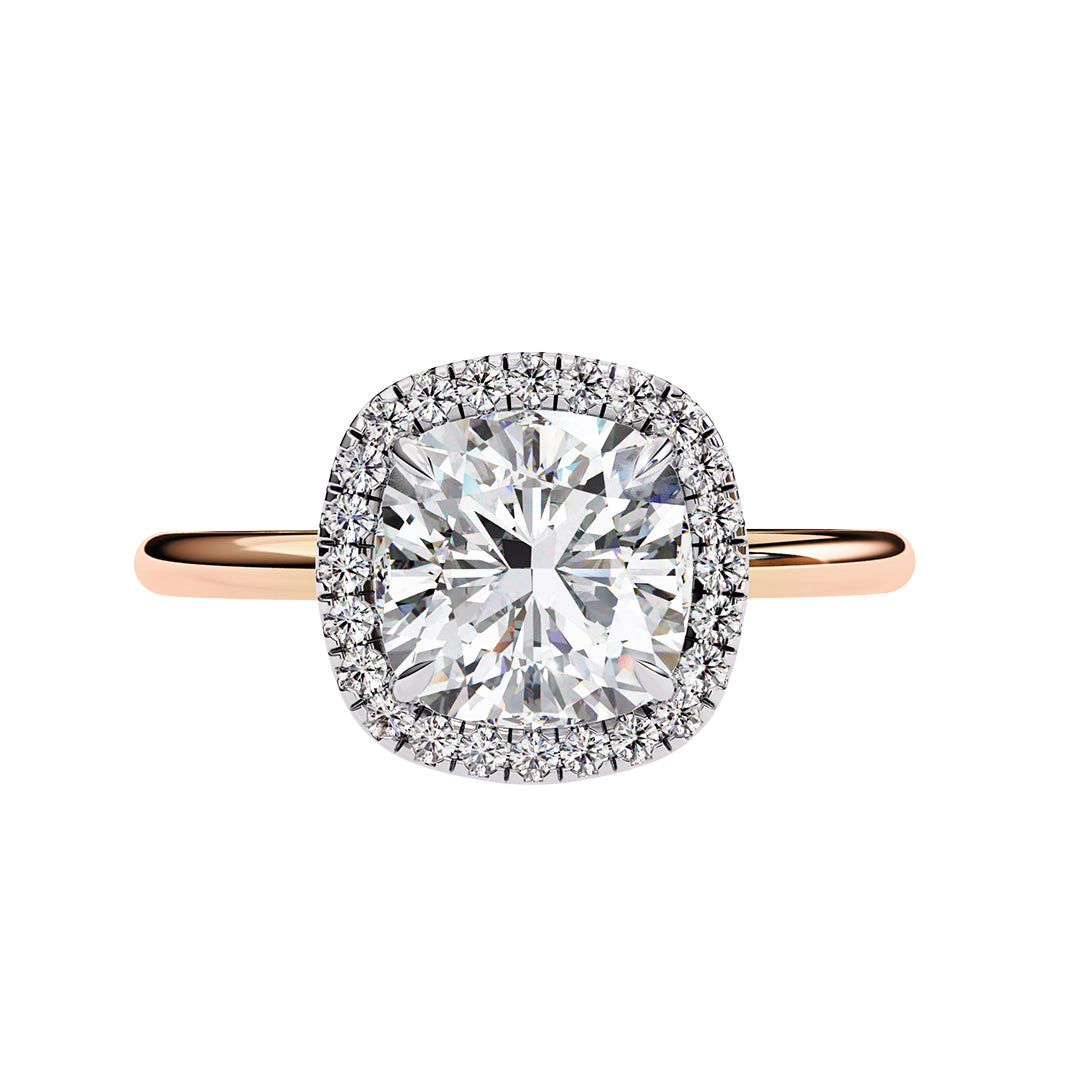 Cushion-Cut Diamond Halo Engagement Ring in Gold