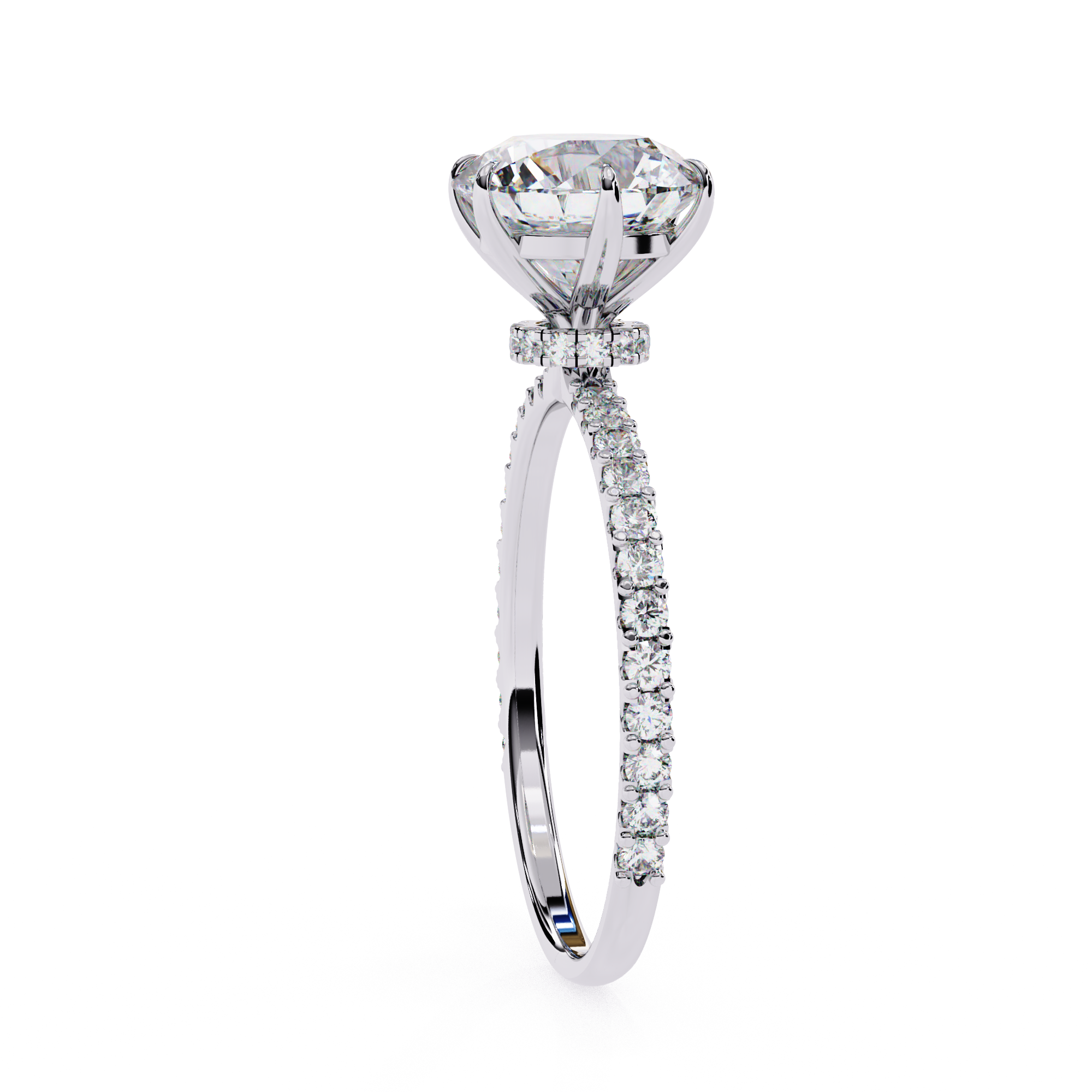 Elegant Round-Cut Diamond Engagement Ring with Pave-Set Diamonds in Gold