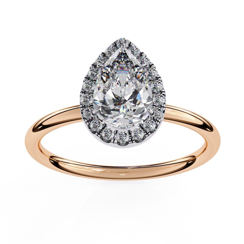 Pear-Cut Diamond with Round Brilliant Halo Ring in Gold