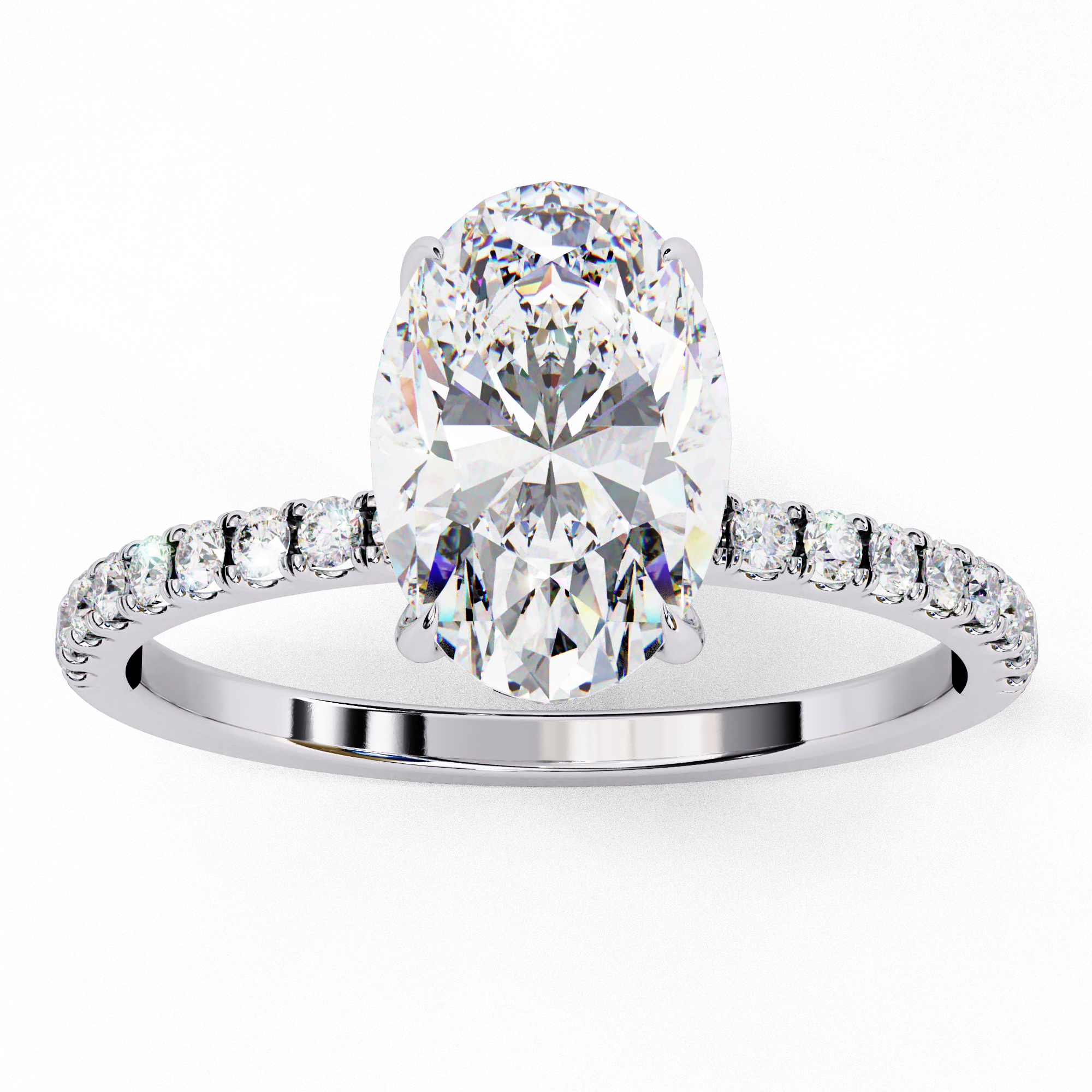 Elegant Oval Cut Diamond Ring with Pavé Band