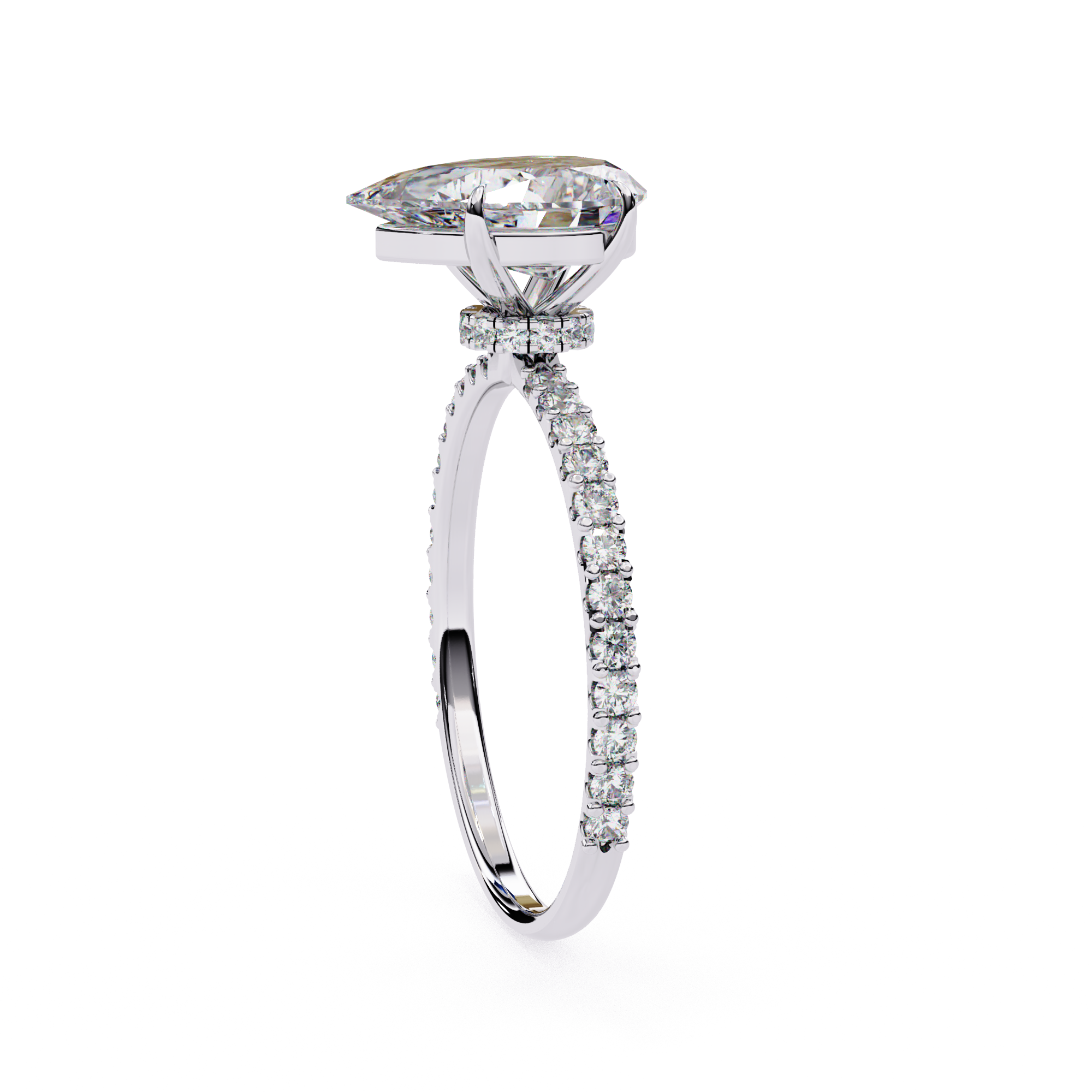 Exquisite Pear-Cut Diamond Engagement Ring with Pave Ring in Gold