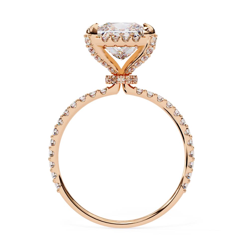 Princess-Cut with Pavé Round Diamond Halo Ring in Gold