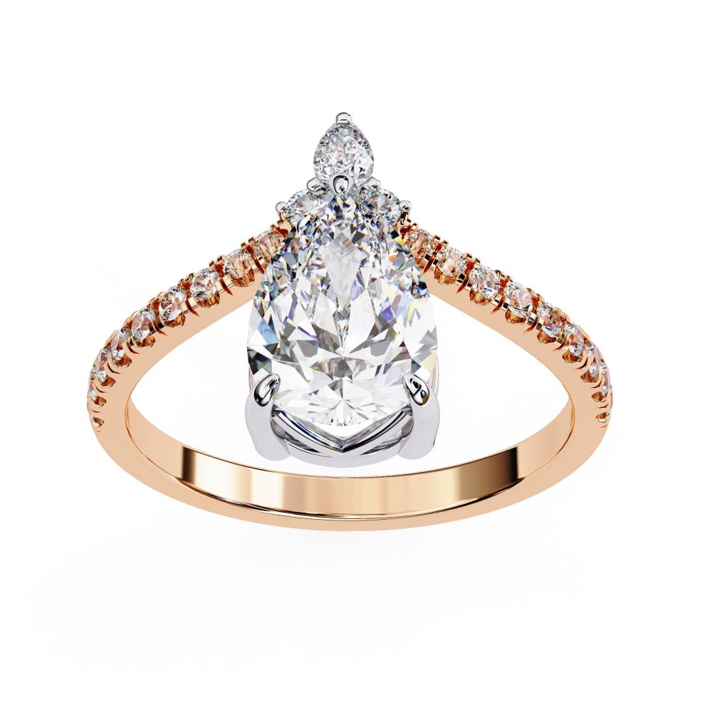 Pear Diamond Tiara Accent Pavé Engagement Ring in Gold