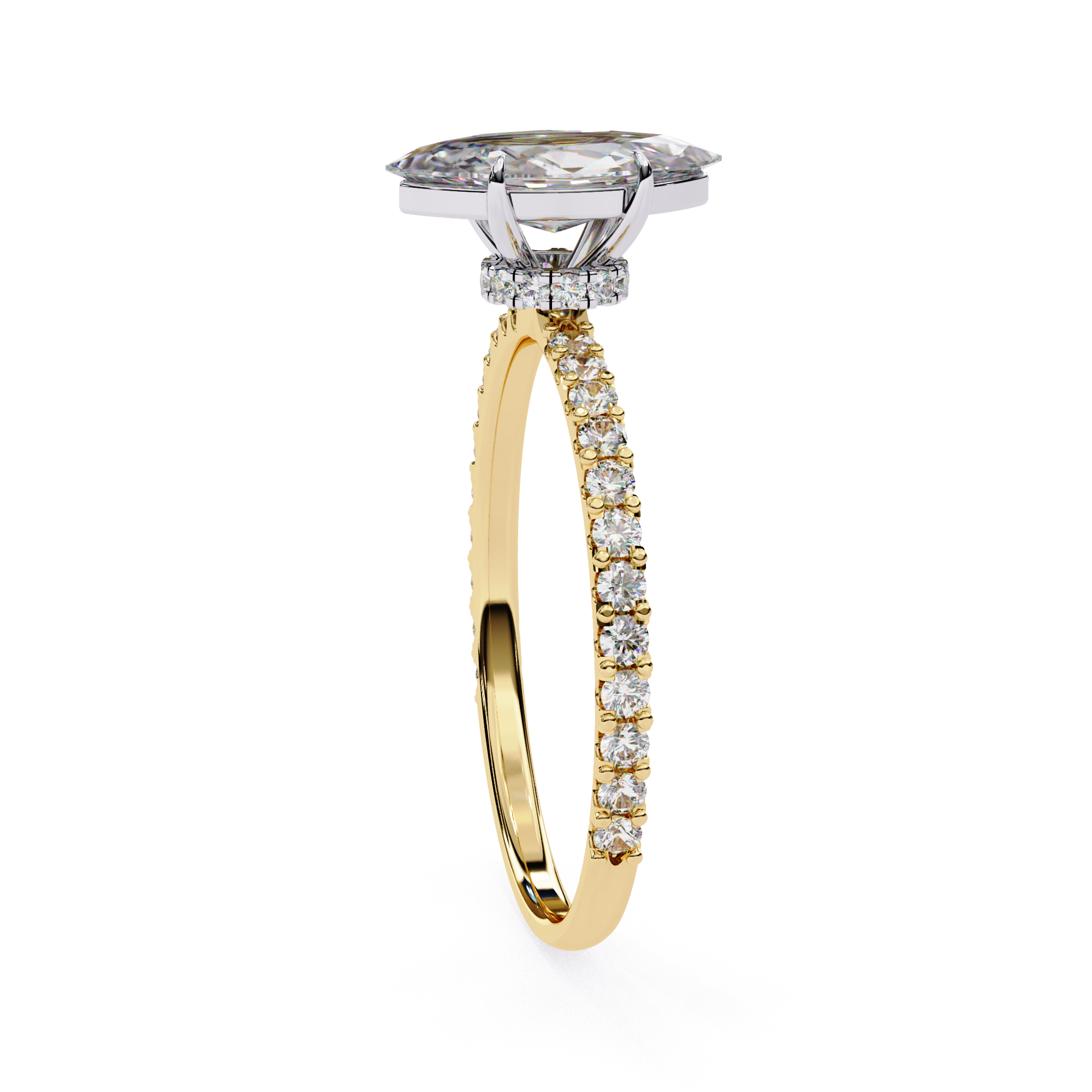 Elegant Marquise-Cut Diamond Engagement Ring with Pave Band in Gold