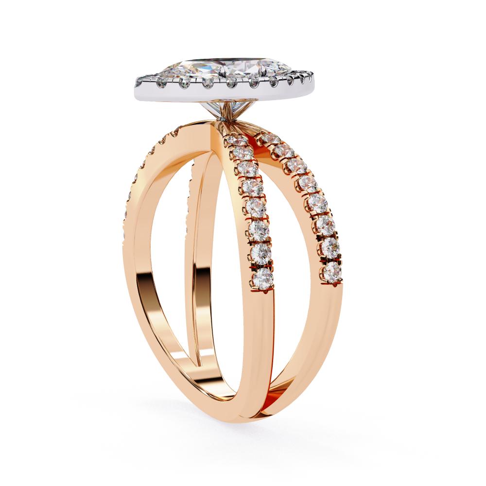The Marquise Halo Crossover Engagement Ring in Gold