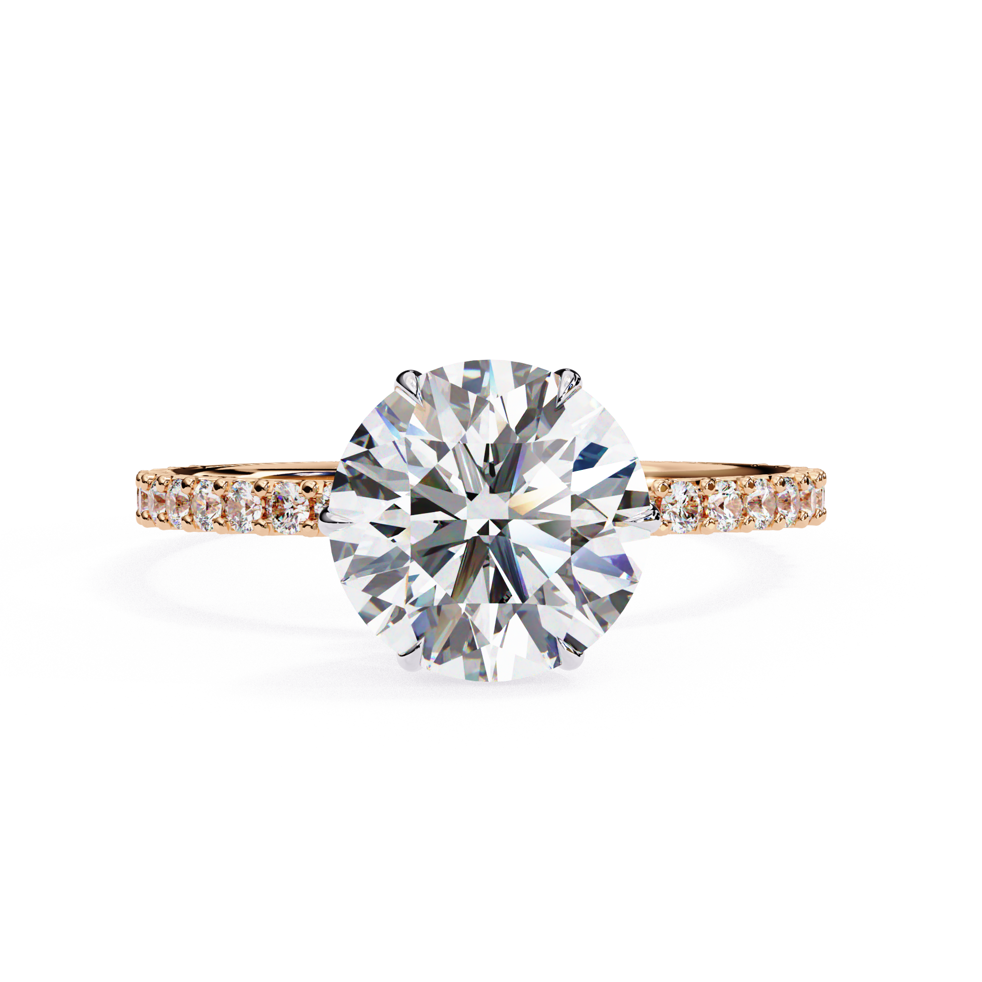Elegant Round-Cut Diamond Engagement Ring with Pave-Set Diamonds in Gold