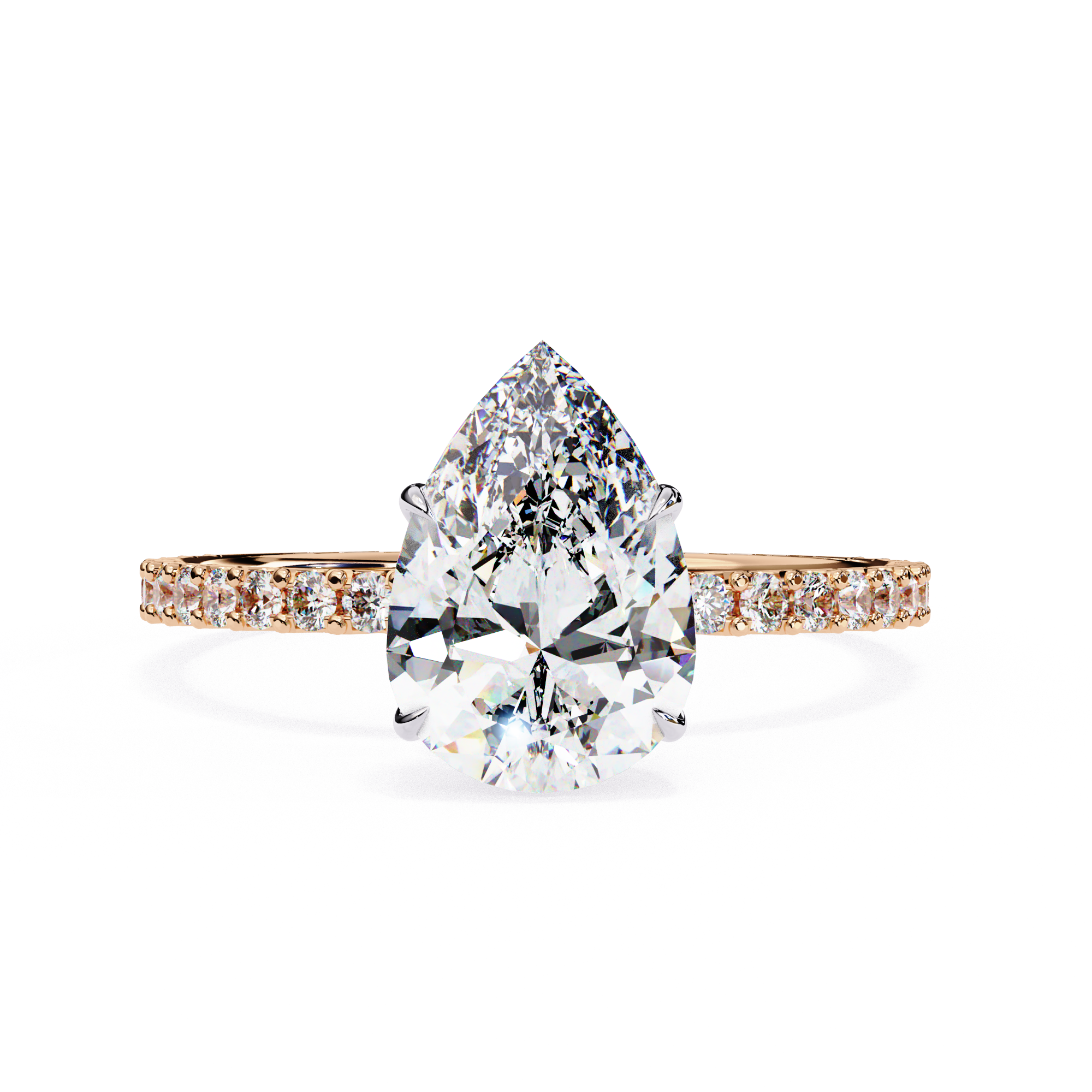 Exquisite Pear-Cut Diamond Engagement Ring with Pave Ring in Gold