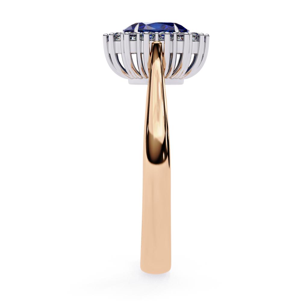 Oval Blue Sapphire and Diamond Halo Ring in Gold