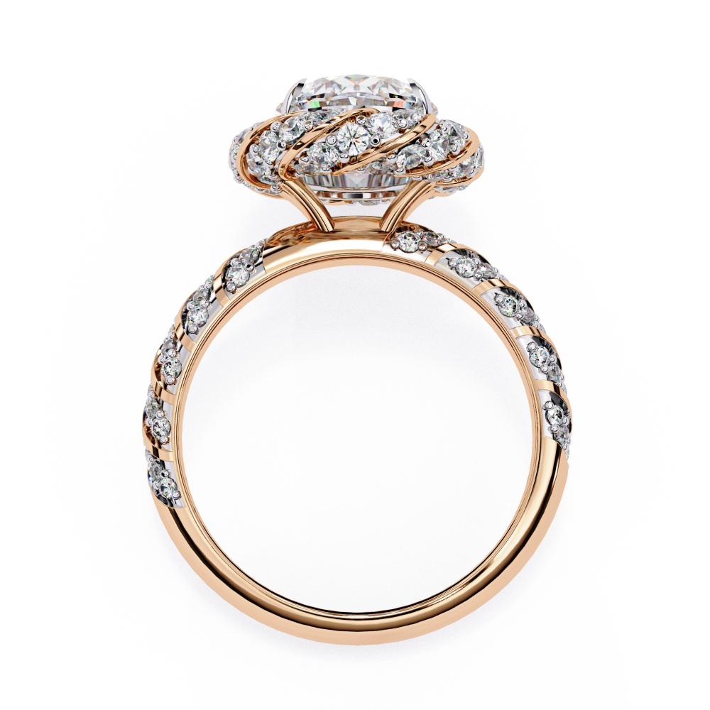 Oval Cut Diamond Ring with Twisted Halo in Gold