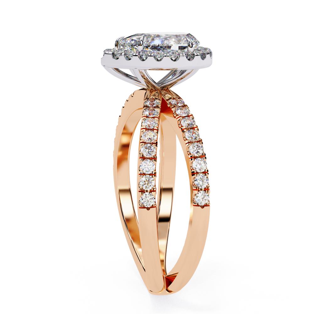 The Pear Halo Crossover Engagement Ring in Gold