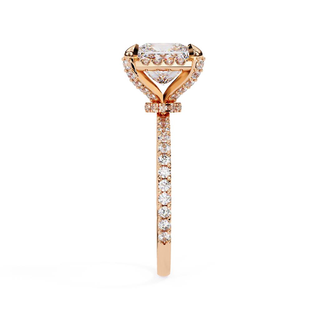 Princess-Cut with Pavé Round Diamond Halo Ring in Gold