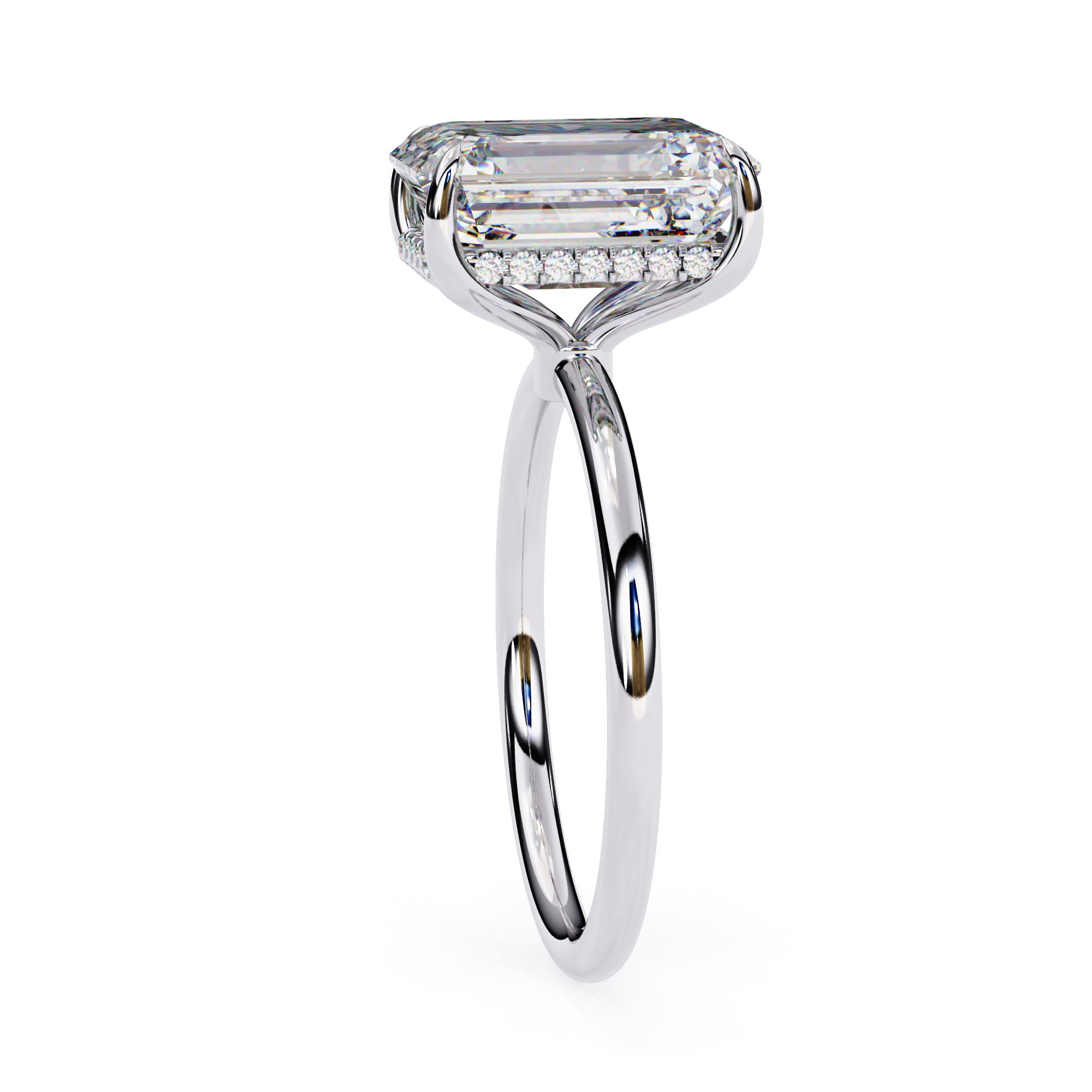 Two-Tone Emerald Cut Diamond Solitaire Ring